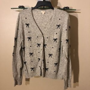 Gray and black bow print J Crew cardigan